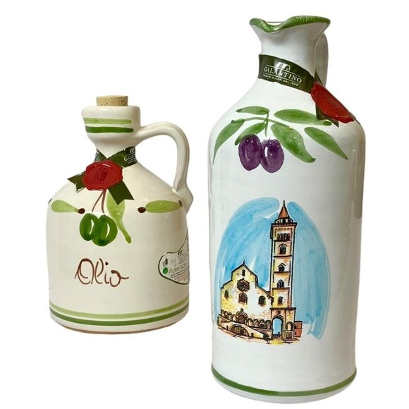 SET 2 VTG Galantino Extra Virgin Olive Oil Jug RARE TRANI CATHEDRAL + Olio-Empty - Picture 1 of 16